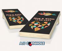 "Geometric Heart & Color Splash" Cornhole Set